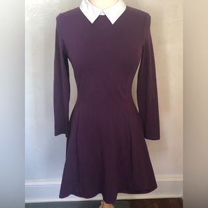 Aphratti Purple long sleeve Dress white petter pan collar 95% cotton SizeMedium